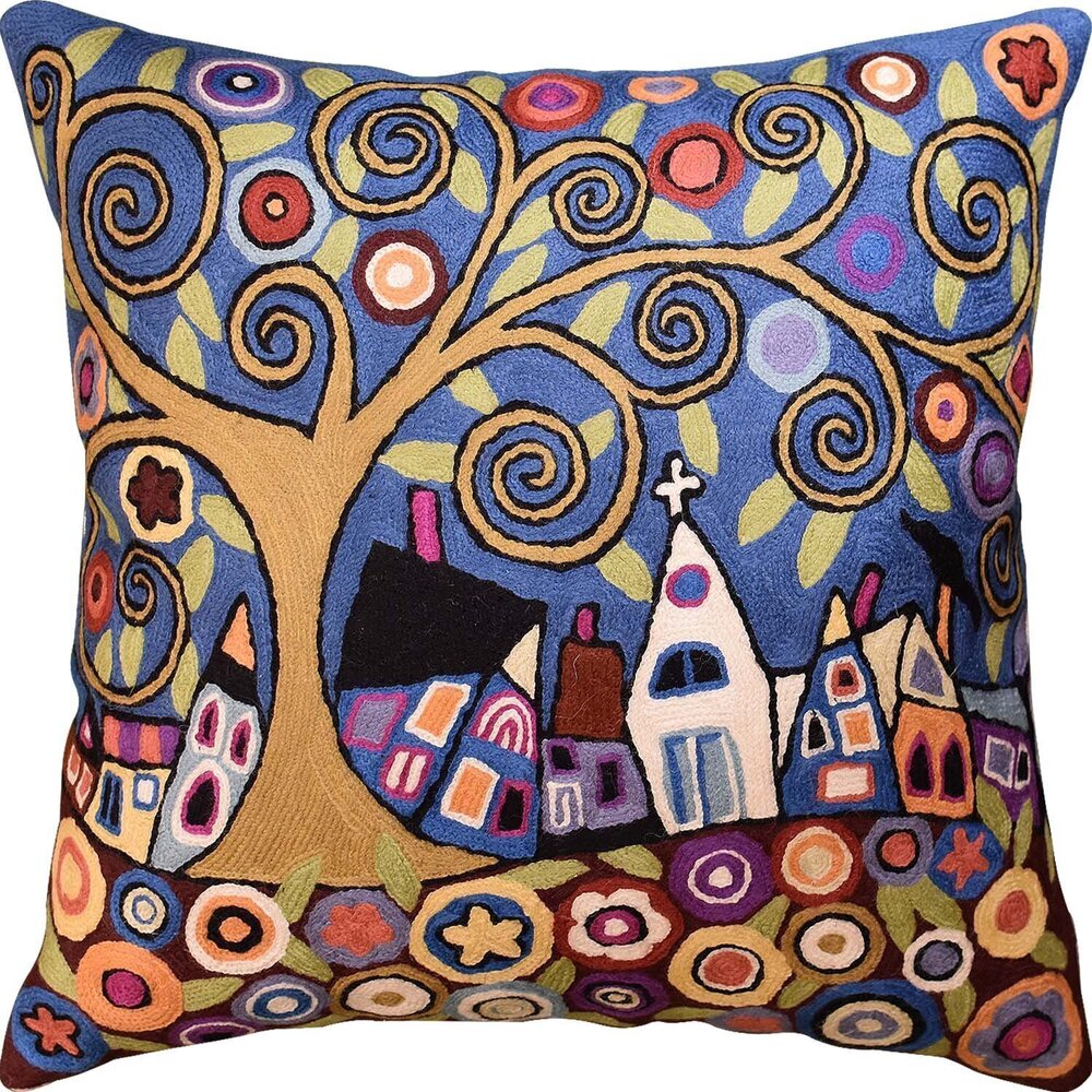 5145 Blue Gray Tree of Life Accent Pillow Cover Karla Gerard Floral